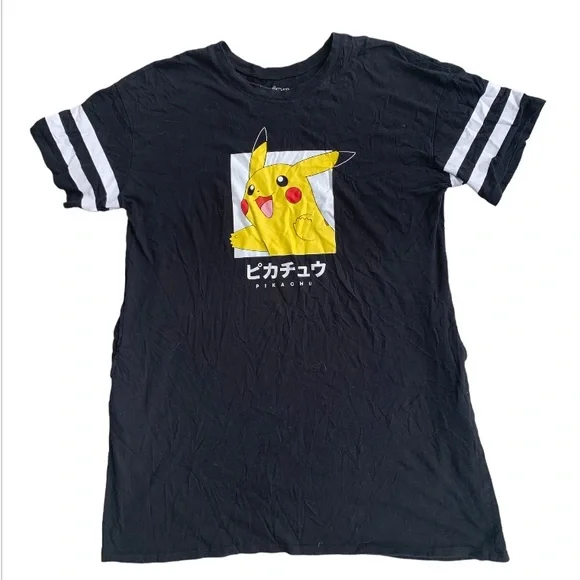Pokemon Black Pikachu Graphic Tunic with White Sleeve Stripes - Picture 1 of 4